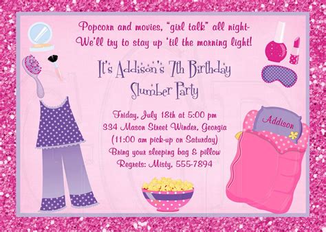 carte d invitation soiree pyjama|pink and purple pajamas invitations.